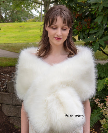 Ivory faux fur wrap faux fur stole faux fur shawl bridal wrap faux fur shrug bridal cape B005