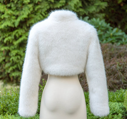 Light ivory long sleeve faux fur bolero faux fur jacket faux fur coat faux fur shrug FJ002-light-ivory