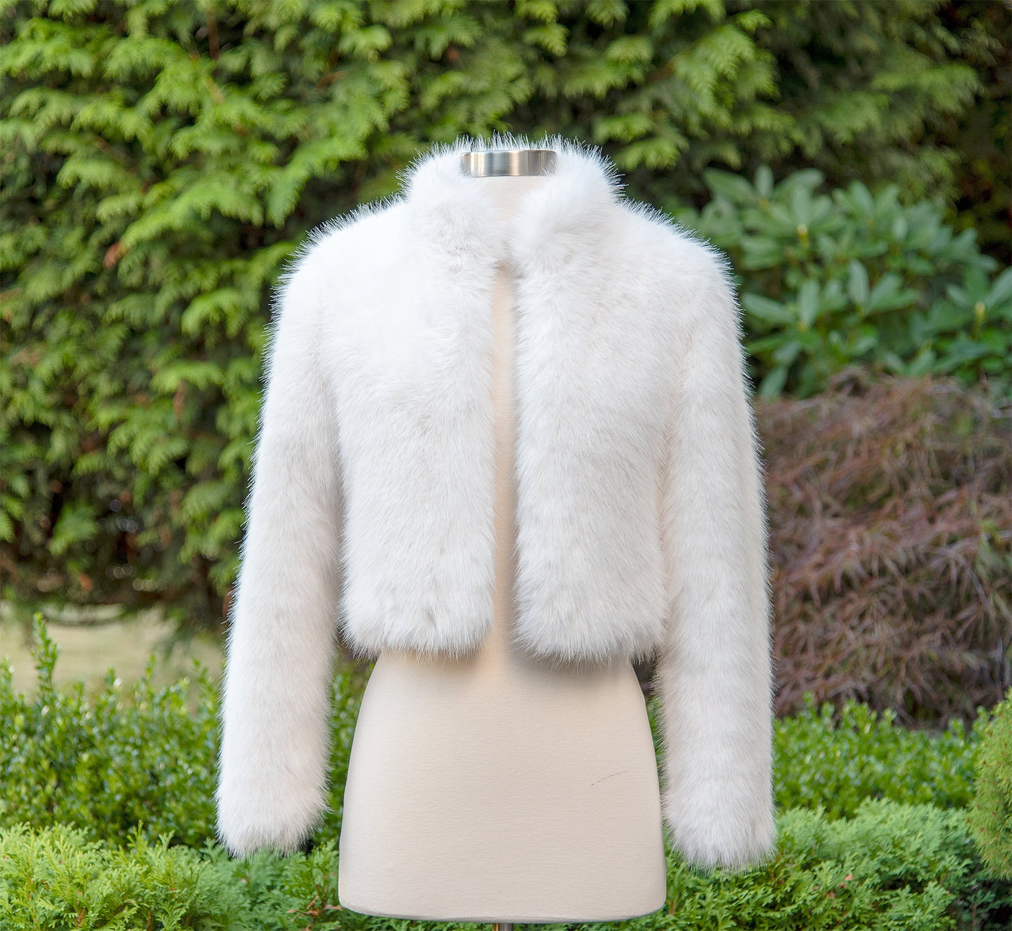 Light ivory long sleeve faux fur jacket faux fur coat faux fur bolero faux fur shrug FJ003-light-ivory