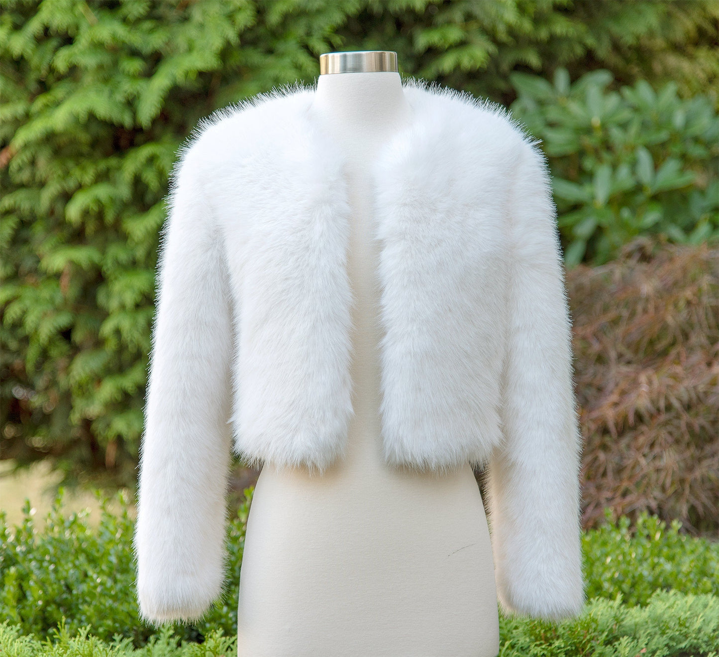 Light ivory long sleeve faux fur jacket faux fur coat faux fur bolero faux fur shrug FJ004-light-ivory