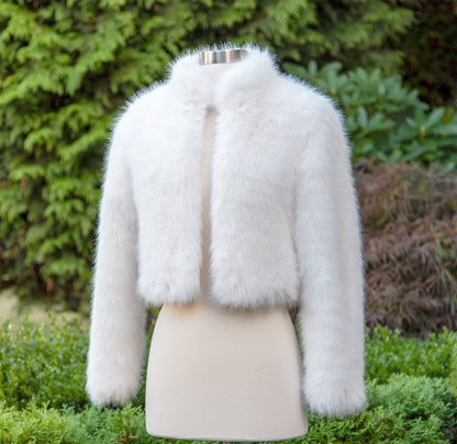 Light ivory long sleeve faux fur jacket faux fur coat faux fur bolero faux fur shrug FJ003-light-ivory