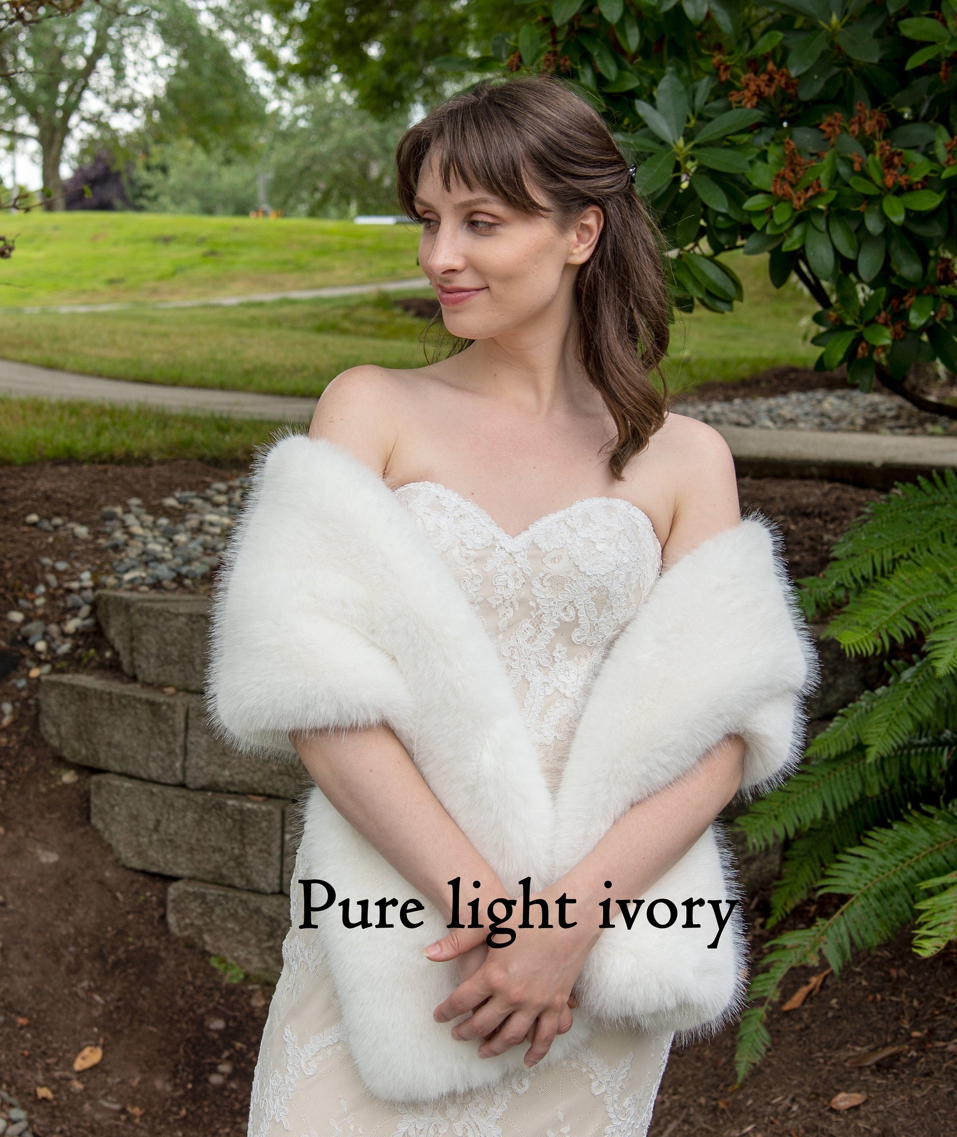 Ivory faux fur bridal wrap faux fur shawl faux fur stole wedding shrug bridal shrug faux fur cape faux fur wrap bridal B002-Ivory