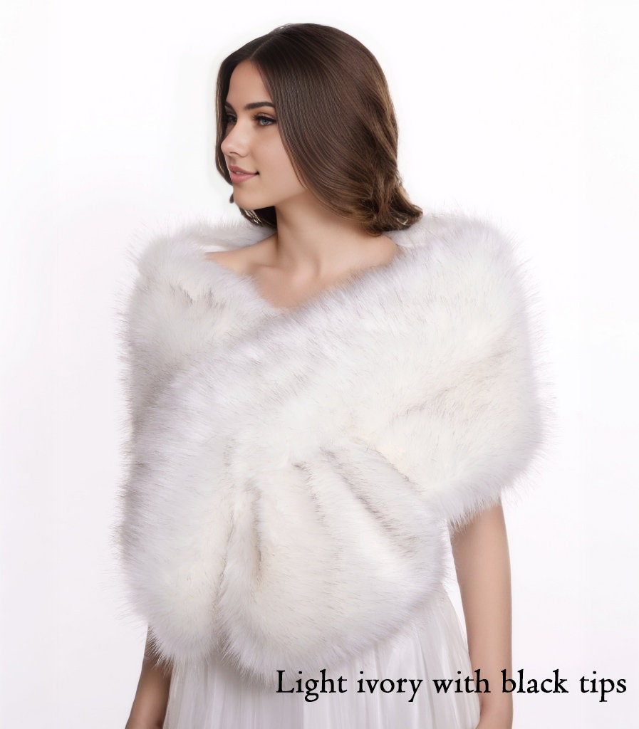 Ivory faux fur shawl, bridal faux fur wrap, faux fur stole, fur shawl for wedding, faux fur shrug bridal cape B005