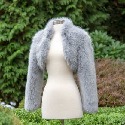 Gray long sleeve faux fur bolero faux fur jacket faux fur coat faux fur shrug FJ002