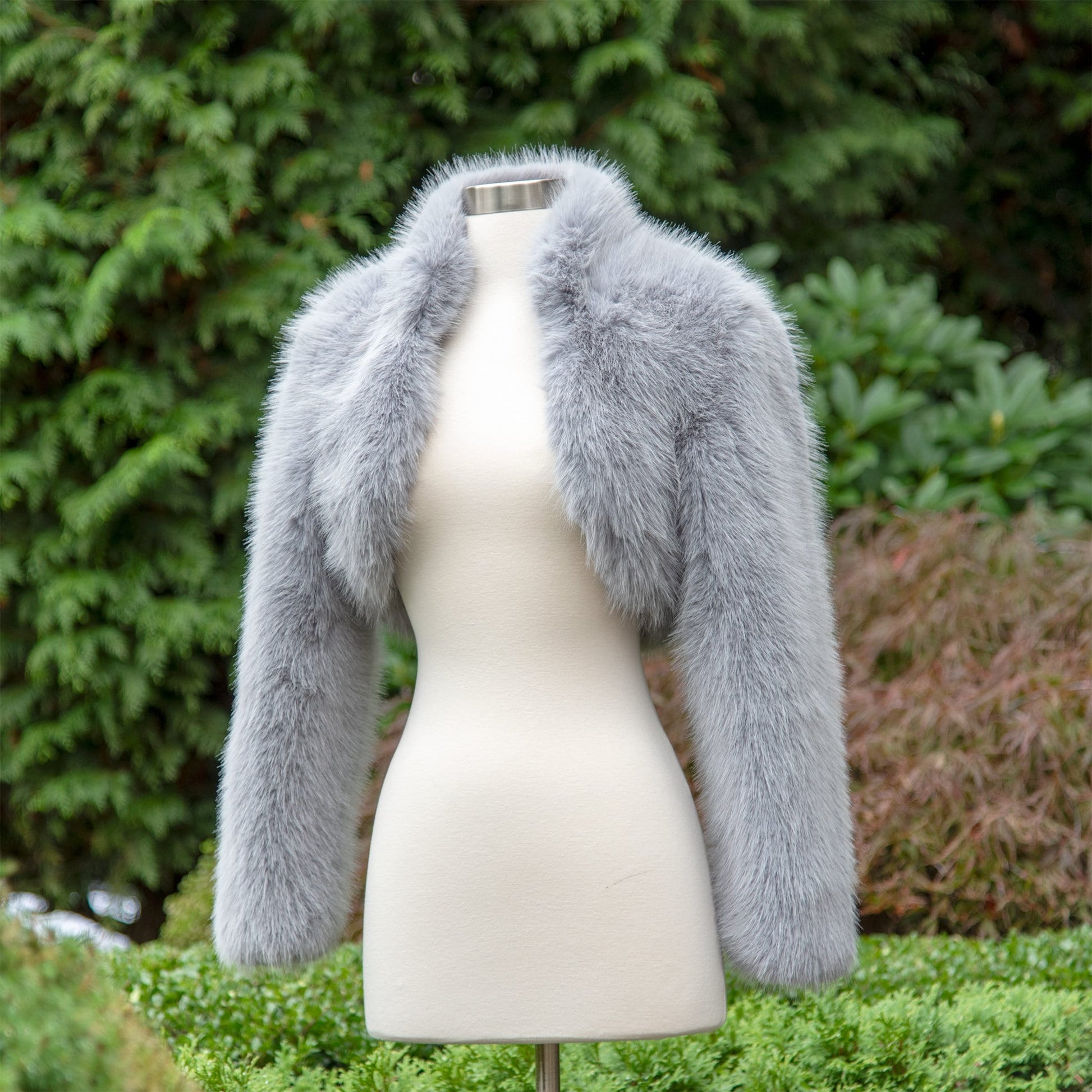 Light ivory long sleeve faux fur bolero faux fur jacket faux fur coat faux fur shrug FJ002-light-ivory