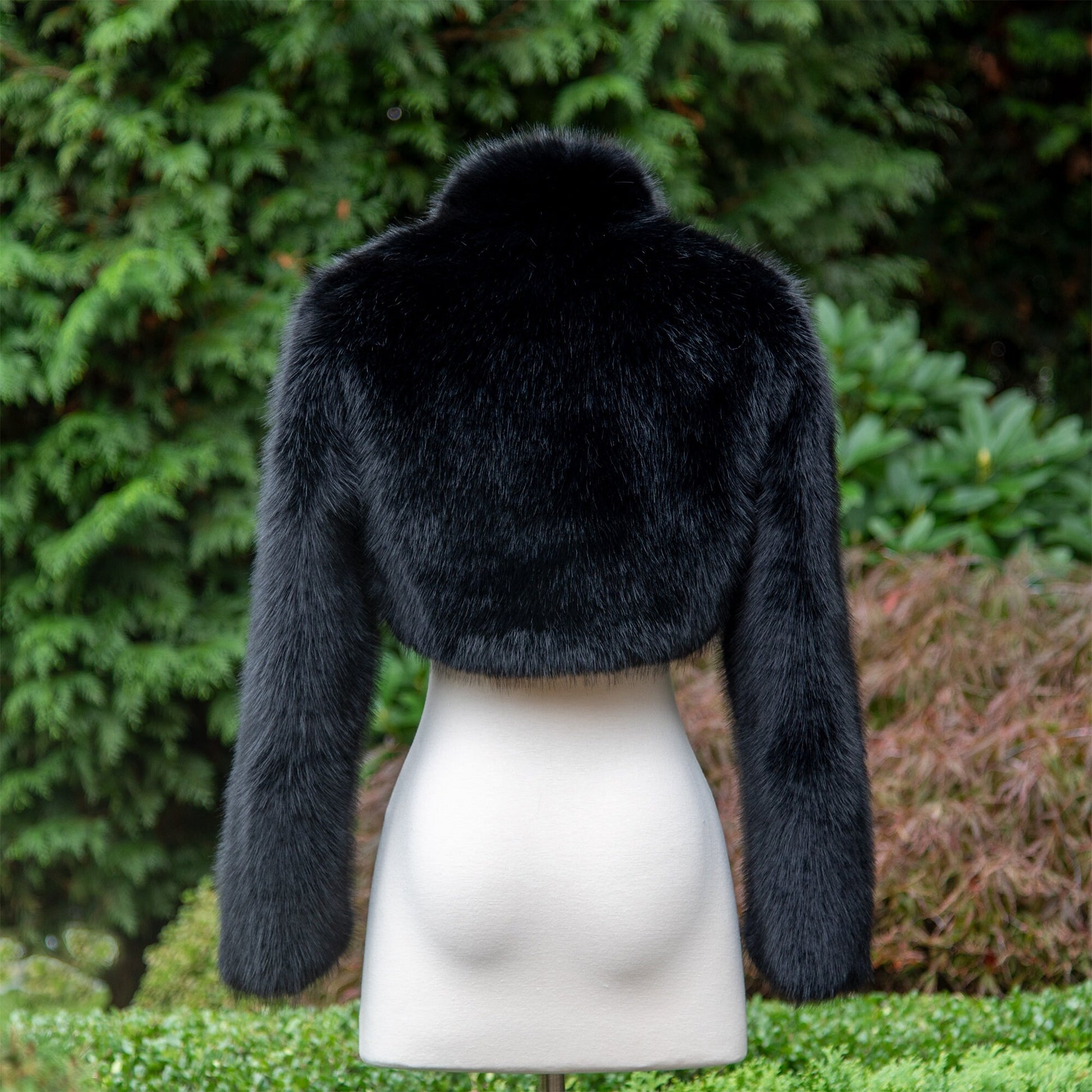 Black long sleeve faux fur jacket faux fur coat faux fur bolero faux fur shrug FJ002-black