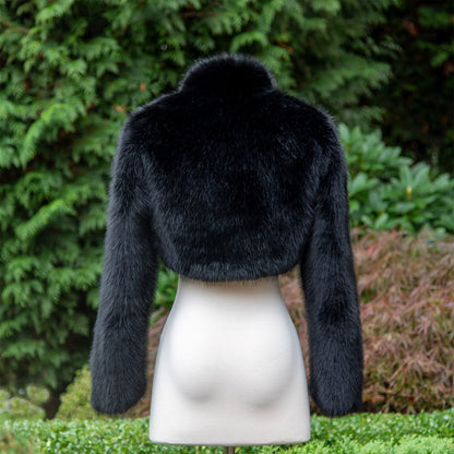 Black long sleeve faux fur jacket faux fur coat faux fur bolero faux fur shrug FJ002-black