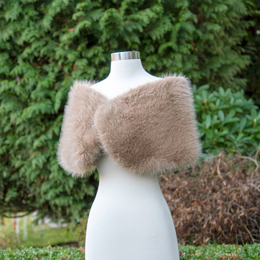 Honey brown faux fur wrap bridal wrap wedding faux fur shawl faux fur bridal stole faux fur cape B018-honey-brown