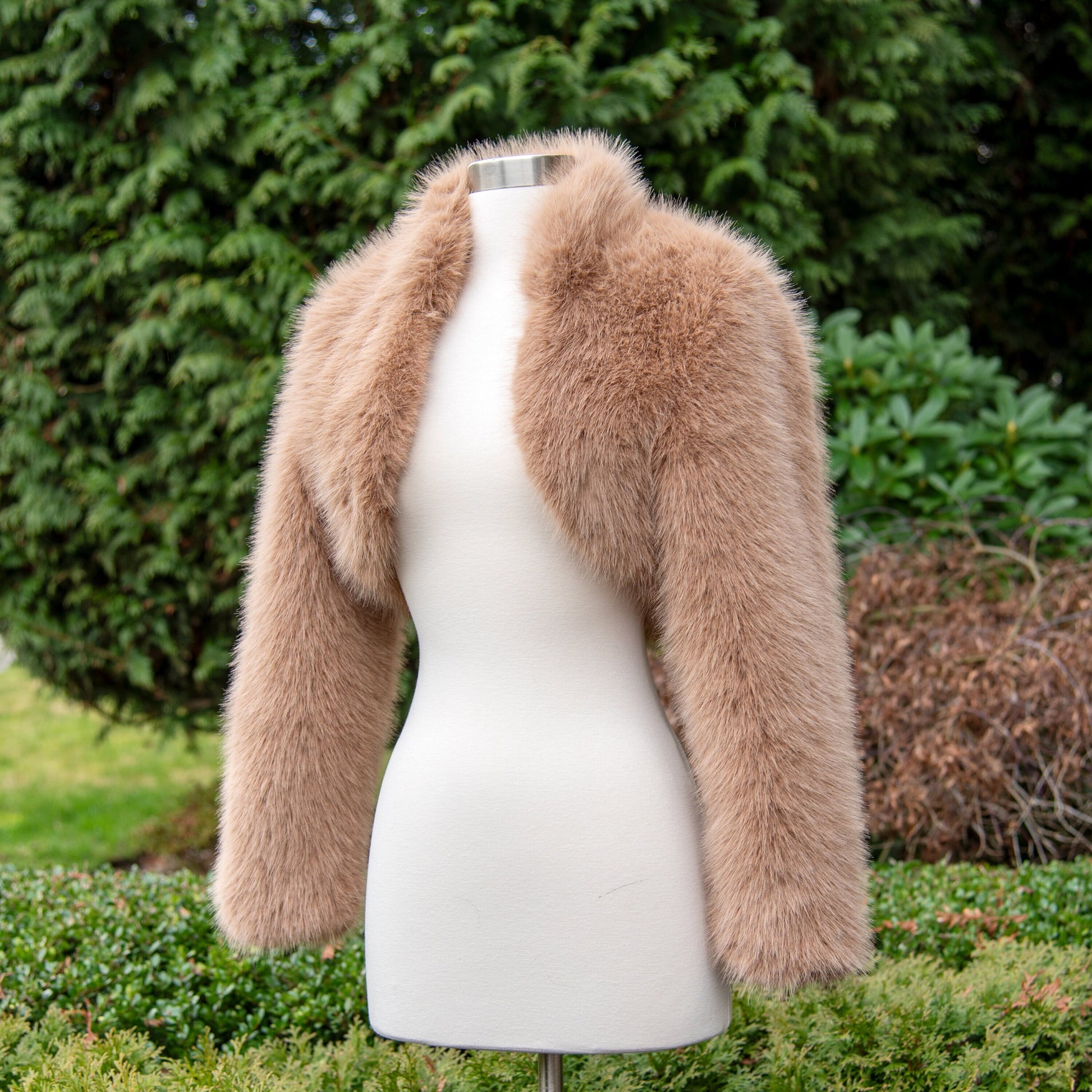 Honey brown long sleeve faux fur bolero faux fur jacket faux fur coat faux fur shrug FJ002-honey-brown