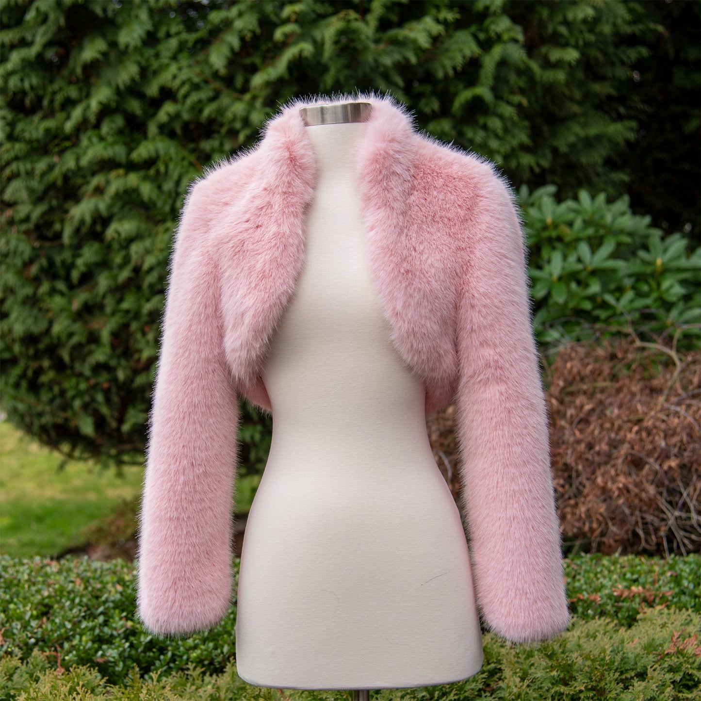 Light pink long sleeve faux fur bolero faux fur jacket faux fur coat faux fur shrug FJ002-light-pink