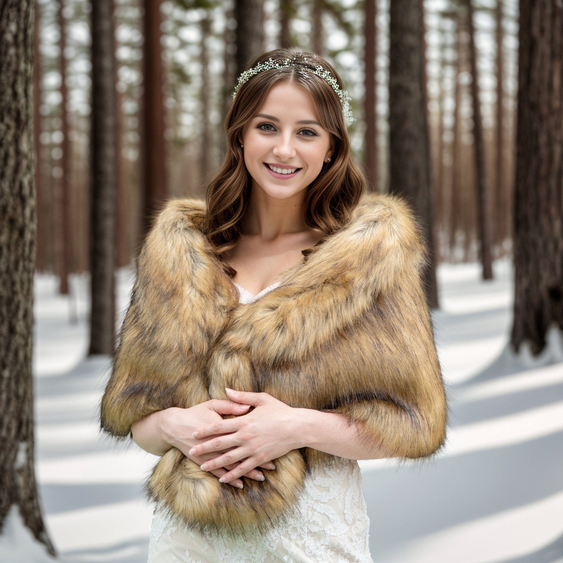 Brown faux fur wrap with brown tips faux fur stole faux fur shawl bridal wrap faux fur shrug B006-fox-2