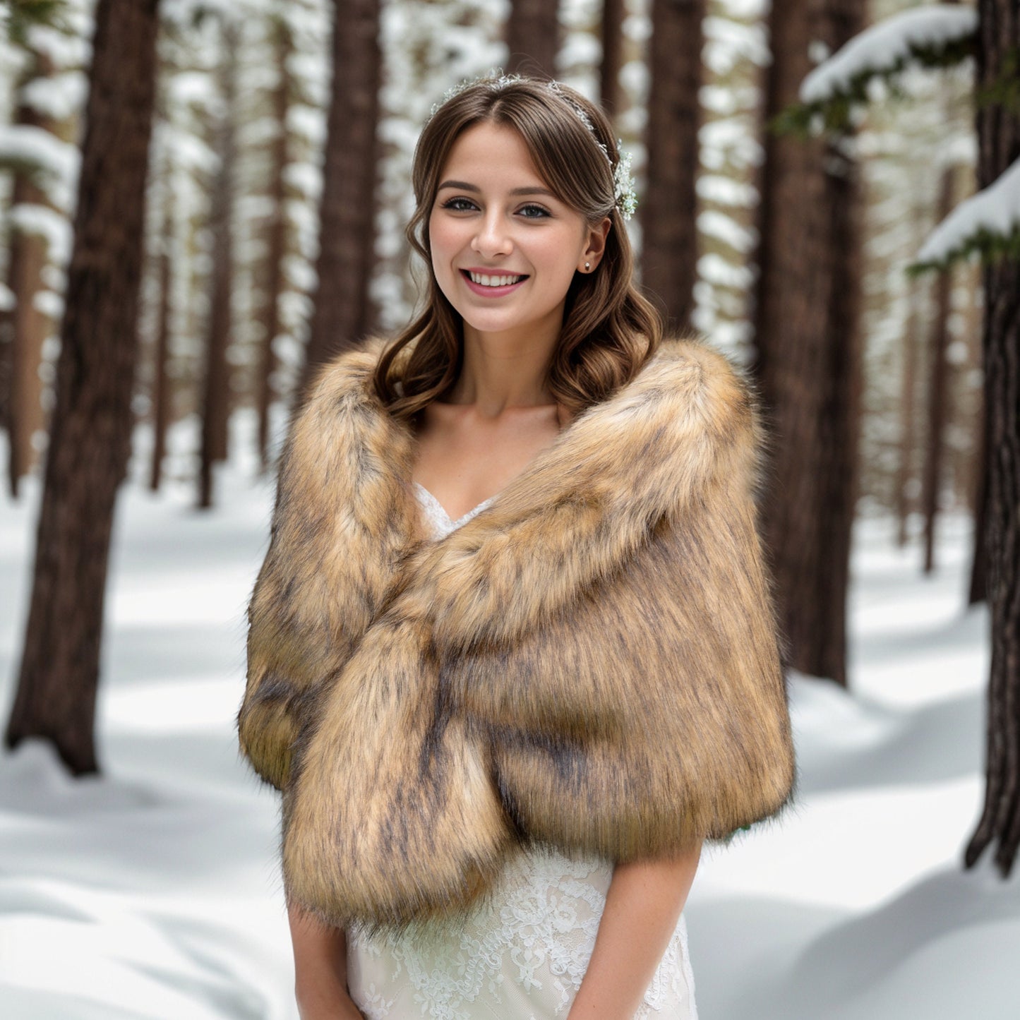 Brown faux fur wrap with brown tips faux fur stole faux fur shawl bridal wrap faux fur shrug B006-fox-2