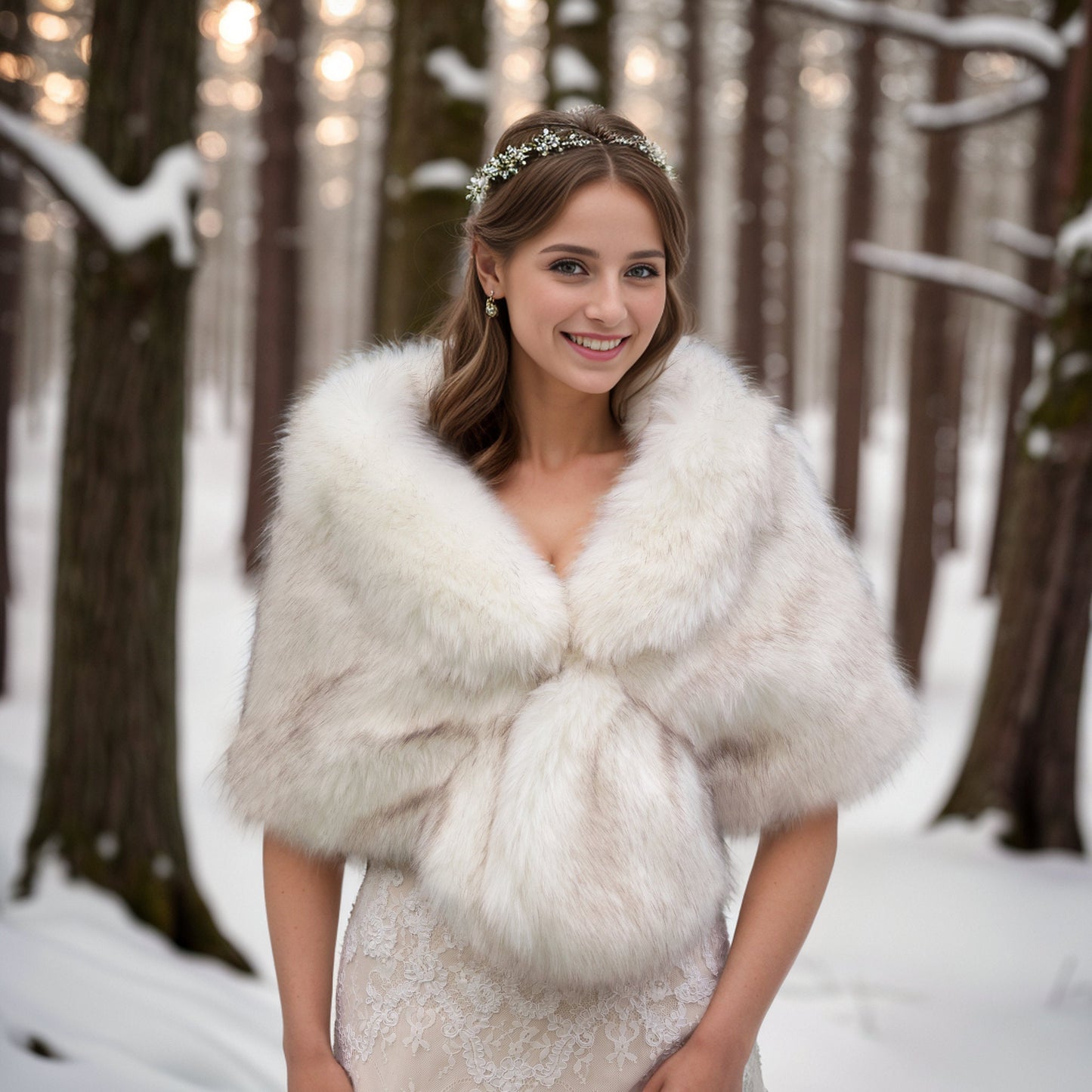 Ivory faux fur wrap with brown tips faux fur stole faux fur shawl bridal wrap faux fur shrug