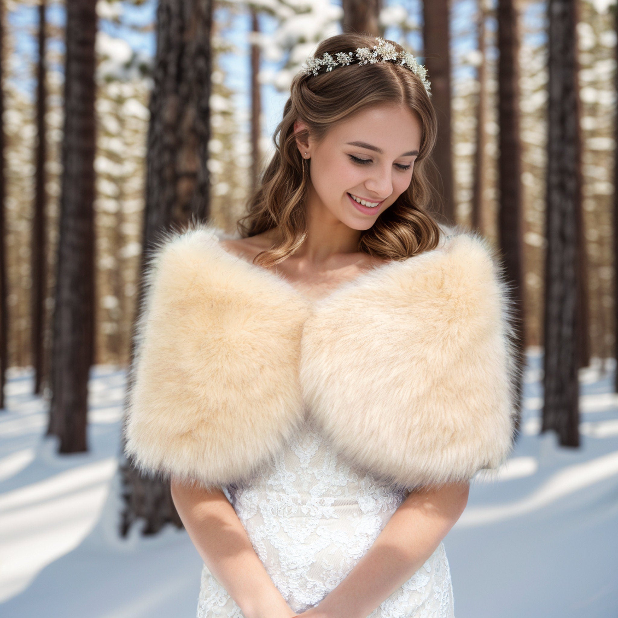 Champagne faux fur bridal wrap wedding faux fur shawl faux fur brida ALEX BRIDAL